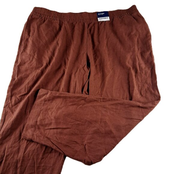 Old Navy High Rise Straight Leg Pants Women's Size XXL Baked Bronze Linen Blend - Picture 1 of 7